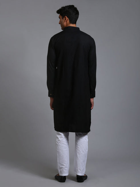 Vastramay Men's Black Cotton Blend Kurta Pyjama Set